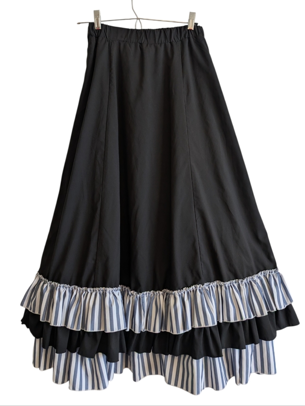 Scarlet Darkness Striped Ruffle Tiered Black Maxi Skirt Costume Renaissance Sz S